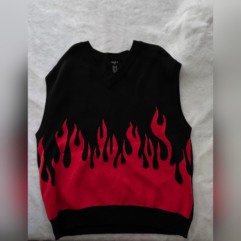 Black and Red Flame Sweater Vest